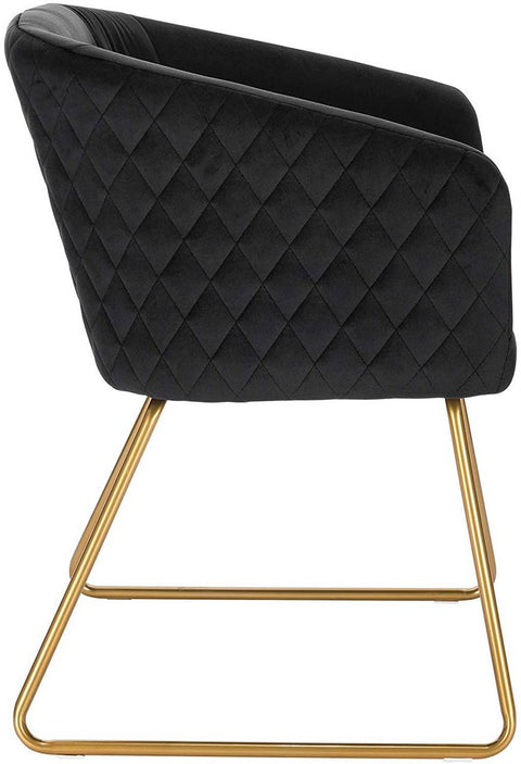 Rootz Set of 4 Velvet Kitchen Chairs - Dining Chairs - Upholstered Chairs - Ergonomic Design - Sturdy & Long-lasting - Noise-reducing - Black with Gold Metal Legs - 43cm x 41cm x 76.5cm