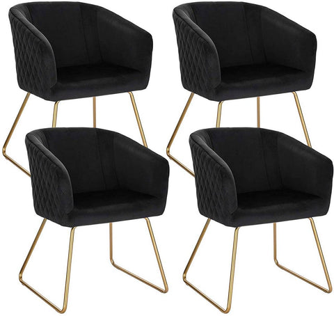 Rootz Set of 4 Velvet Kitchen Chairs - Dining Chairs - Upholstered Chairs - Ergonomic Design - Sturdy & Long-lasting - Noise-reducing - Black with Gold Metal Legs - 43cm x 41cm x 76.5cm