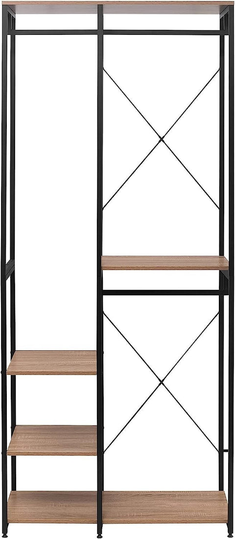 Rootz Clothes Rack - Metal Garment Rack - Open Wardrobe - Steel Clothing Hanger - MDF Shelving - 90cm x 40cm x 204.5cm