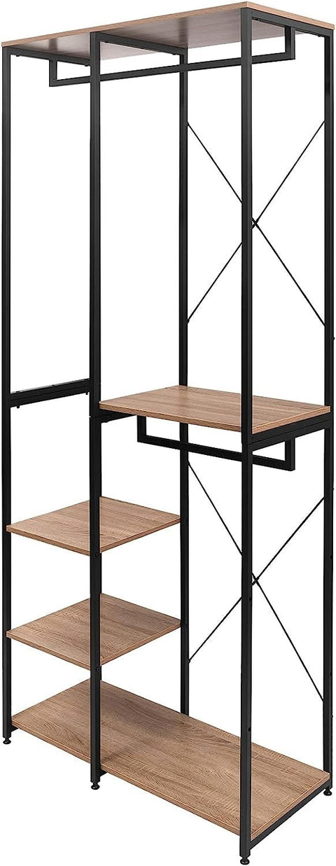 Rootz Clothes Rack - Metal Garment Rack - Open Wardrobe - Steel Clothing Hanger - MDF Shelving - 90cm x 40cm x 204.5cm