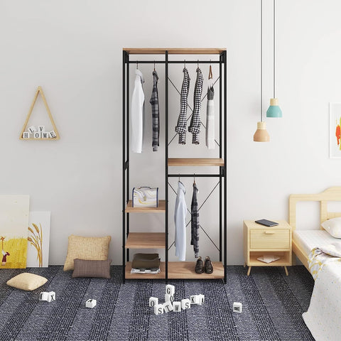 Rootz Clothes Rack - Metal Garment Rack - Open Wardrobe - Steel Clothing Hanger - MDF Shelving - 90cm x 40cm x 204.5cm