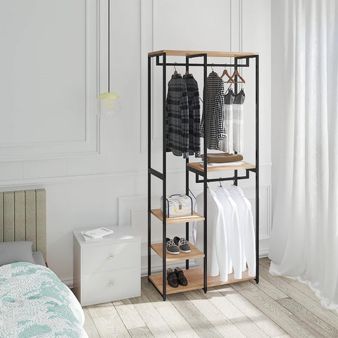 Rootz Clothes Rack - Metal Garment Rack - Open Wardrobe - Steel Clothing Hanger - MDF Shelving - 90cm x 40cm x 204.5cm