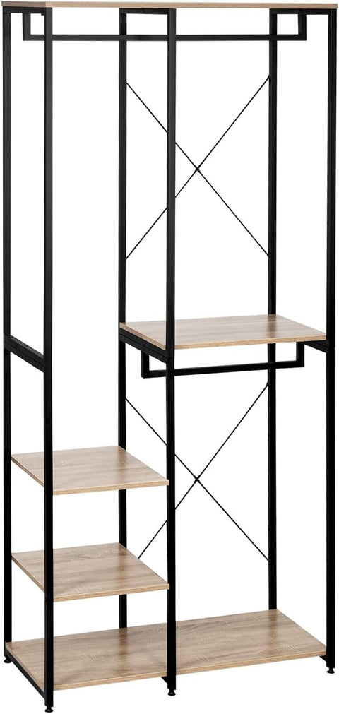 Rootz Clothes Rack - Metal Garment Rack - Open Wardrobe - Steel Clothing Hanger - MDF Shelving - 90cm x 40cm x 204.5cm