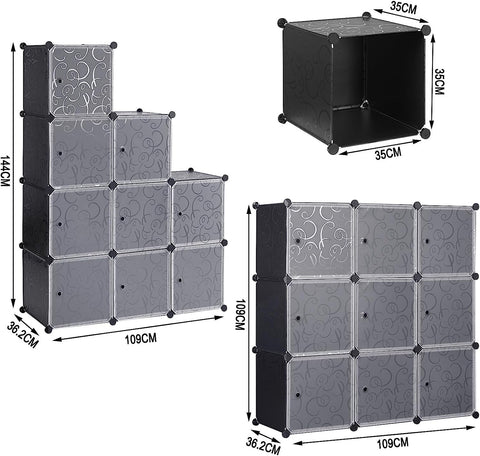 Rootz Modular 9 Cube Storage Shelf - Shoe Rack - Stackable Organizer - Space-saving - Waterproof - 35x35x35 cm
