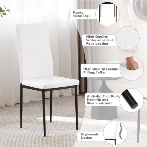 Rootz Dining Chairs Set of 4 - High Back Chairs - Metal Leg Chairs - Durable & Water-Resistant Faux Leather - Ergonomic & Comfortable Design - Non-Slip Foot Pads - 40cm x 98cm x 51cm