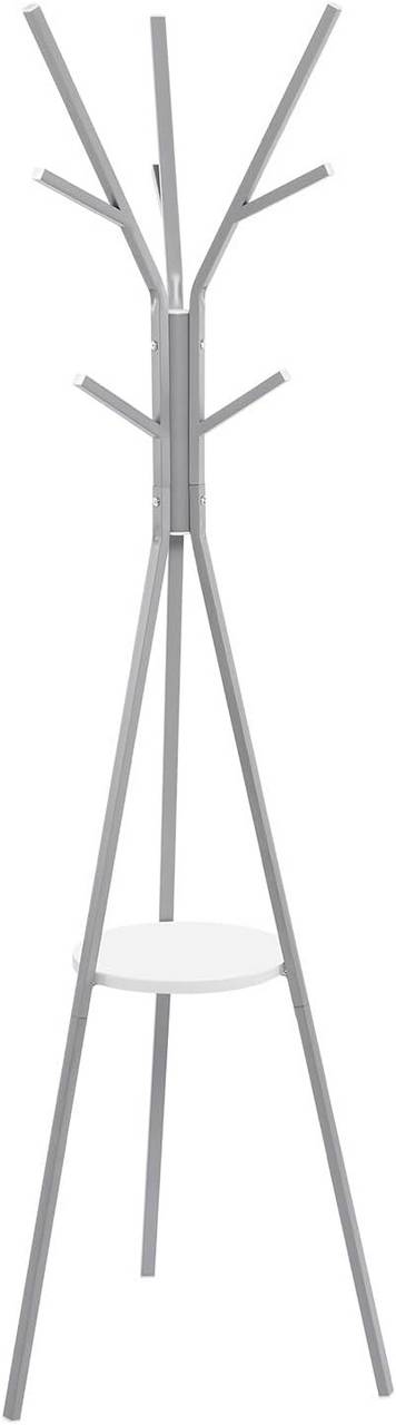 Rootz Freestanding Clothes Rack - Metal Cloakroom Stand - Hall Tree - Space-Saving Storage - 45.5x180x45.5cm with 9 Hooks & 1 Shelf Grey