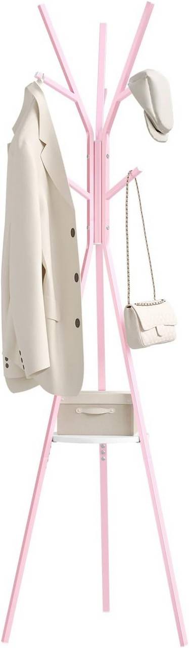 Rootz Pink Cloakroom Stand - Freestanding Clothes Rack - Metal Tree Form - 9 Hooks & Shelf - High Stability - 45.5x180x45.5 cm