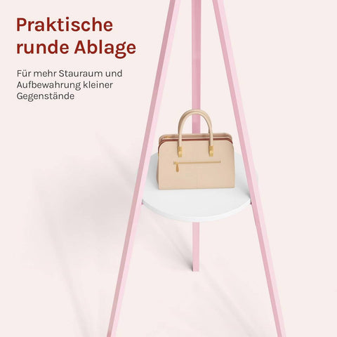 Rootz Pink Cloakroom Stand - Freestanding Clothes Rack - Metal Tree Form - 9 Hooks & Shelf - High Stability - 45.5x180x45.5 cm