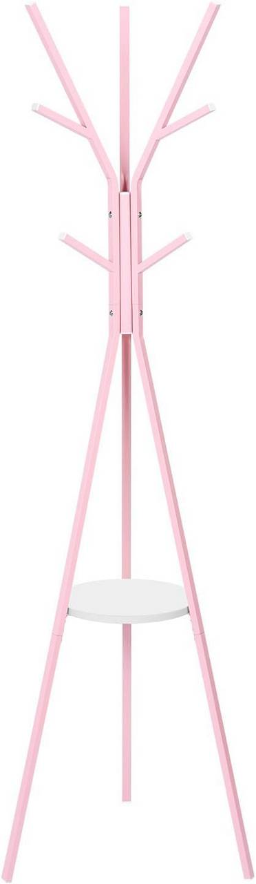 Rootz Pink Cloakroom Stand - Freestanding Clothes Rack - Metal Tree Form - 9 Hooks & Shelf - High Stability - 45.5x180x45.5 cm