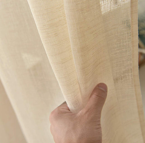 Rootz Curtain Loop Scarf - Brown Transparent Linen Look - Window Drapery - Sun Protection - 140cm x 225cm