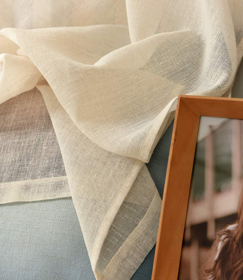 Rootz Curtain Loop Scarf - Brown Transparent Linen Look - Window Drapery - Sun Protection - 140cm x 225cm