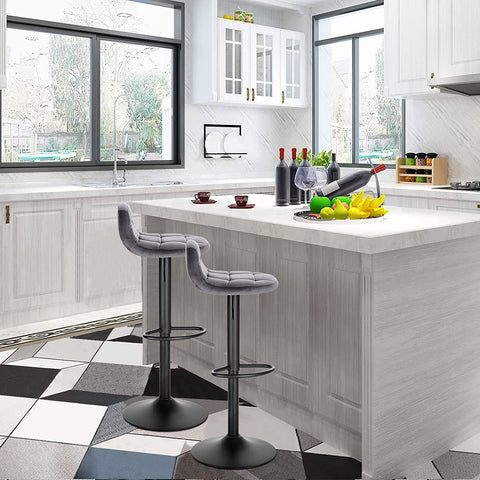 Rootz Velvet Bar Stool - Adjustable Counter Chair - Swivel Barstool - High-Density Foam Comfort - Sturdy Metal Frame - Flexible Height 62-83cm - 39cm x 30cm