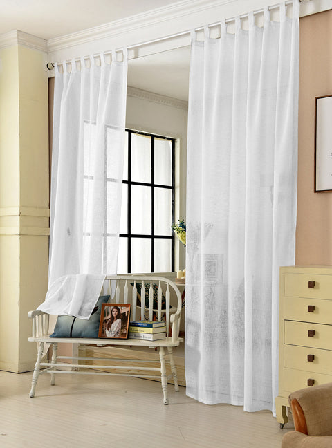 Rootz Curtain Loop Scarf - Transparent White Linen-Look - Window Cover - Privacy Protection - 140cm x 245cm - Durable & Breathable Decor