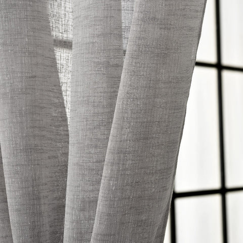 Rootz Loop Scarf Curtain - Transparent Voile - Linen Look - Breathable - Grey - 140x245cm