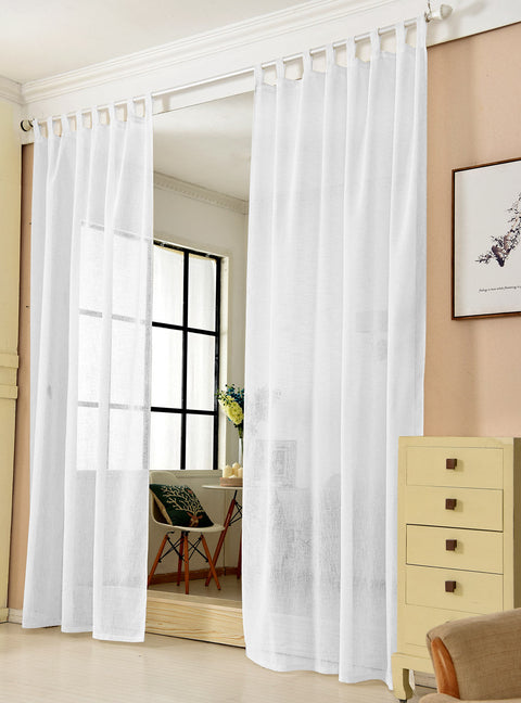 Rootz Curtain Loop Scarf - Transparent White Linen-Look - Window Cover - Privacy Protection - 140cm x 245cm - Durable & Breathable Decor