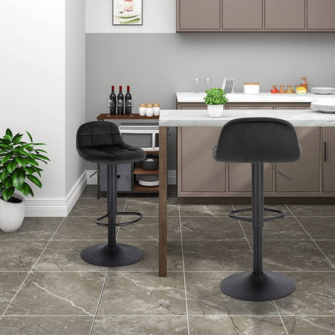 Rootz Velvet Bar Stool - Adjustable Counter Chair - Swivel Seat - Luxurious Comfort - Sturdy Metal Frame - Anti-Slip Base - 62-83cm x 39cm x 30cm
