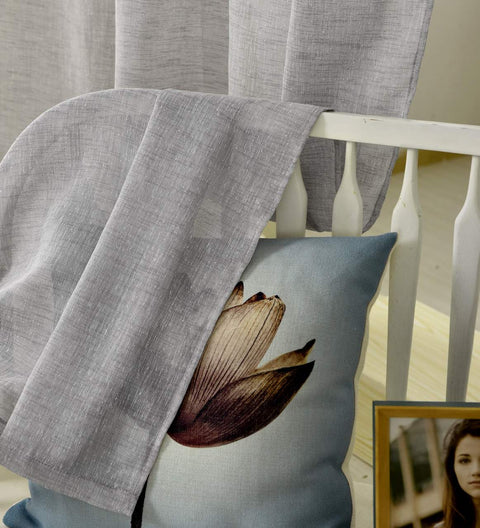 Rootz Loop Scarf Curtain - Transparent Voile - Linen Look - Breathable - Grey - 140x245cm