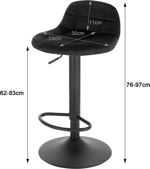 Rootz Velvet Bar Stool - Adjustable Counter Chair - Swivel Seat - High-Density Foam Comfort - Durable Metal Frame - Flexible Height 62-83cm - 39cm x 30cm