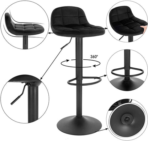 Rootz Velvet Bar Stool - Adjustable Counter Chair - Swivel Seat - High-Density Foam Comfort - Durable Metal Frame - Flexible Height 62-83cm - 39cm x 30cm