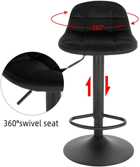 Rootz Velvet Bar Stool - Adjustable Counter Chair - Swivel Seat - High-Density Foam Comfort - Durable Metal Frame - Flexible Height 62-83cm - 39cm x 30cm