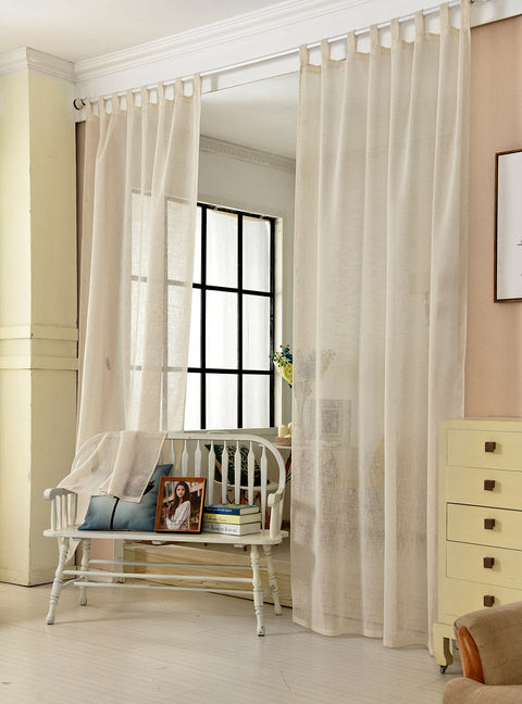 Rootz Curtain Loop Scarf - Brown Transparent Linen Look - Window Drapery - Sun Protection - 140cm x 225cm