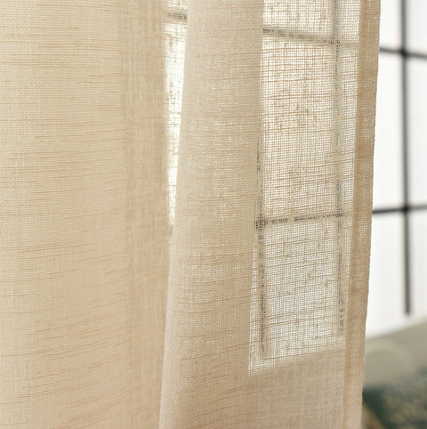 Rootz Curtain Loop Scarf - Brown Transparent Linen Look - Window Drapery - Sun Protection - 140cm x 225cm