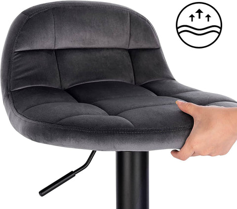 Rootz Velvet Bar Stool - Adjustable Counter Chair - Swivel Barstool - High-Density Foam Comfort - Sturdy Metal Frame - Flexible Height 62-83cm - 39cm x 30cm