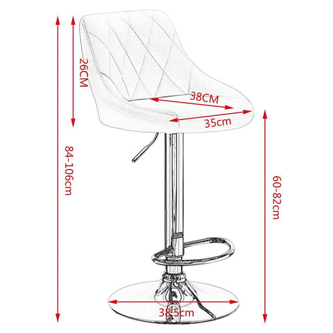 Rootz Luxurious Velvet Bar Stools - Adjustable Counter Chairs - Swivel Barstools - Comfortable Seating - Height Adjustable - Durable Frame - 84cm-106cm x 35cm x 38cm