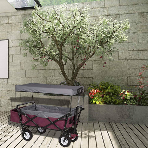 Rootz Foldable Handcart with Roof - Utility Wagon - Garden Cart - Durable 600D Polyester - Easy Storage - Heavy-Duty 80kg Capacity - 120cm x 51cm x 93cm