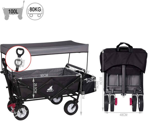 Rootz Opvouwbare handkar - Utility Wagon - Tuinwagen - Duurzame constructie - Gemakkelijk op te bergen - Verbeterde mobiliteit - 120 cm x 51 cm x 93 cm