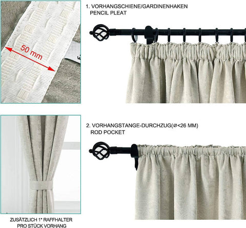 Rootz Cardine Thermal Curtain - Light Blocking Drapes - Energy Saving Curtains - Grey, UV Protection, 135cm x 245cm