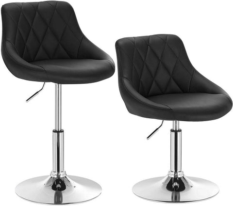 Rootz Set of 2 Bar Stools - Adjustable Counter Chairs - Swivel Barstools - Comfortable, Versatile, Sturdy - Faux Leather & Chrome - 47cm x 37cm x 66-82cm