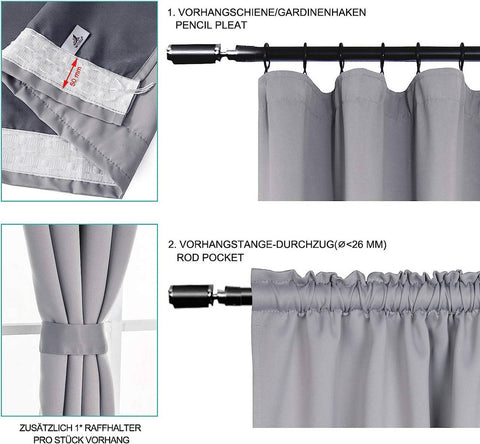 Rootz Disassembly Curtain - Opaque Drapes - Grey Panels - Energy Saving & Sound Absorbing - 135x225 cm