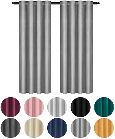Rootz Luxury Velvet Blackout Curtains - Privacy Drapes - Insulating Panels - Easy Installation - Machine Washable - 140cm x 225cm/245cm/270cm
