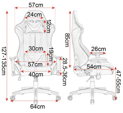 Rootz Ultimate Gaming Chair - Office Chair - Ergonomic Computer Chair - High-Density Foam - Adjustable Support - Durable Construction - 57cm x 54cm x 127-135cm
