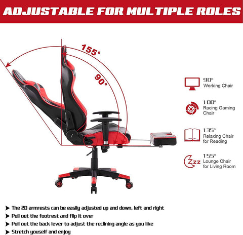 Rootz Gaming Chair - Ergonomic Office Chair - Computer Chair - High-Density Foam - Adjustable Support - Durable Metal Frame - 124cm-132cm x 47cm-55cm