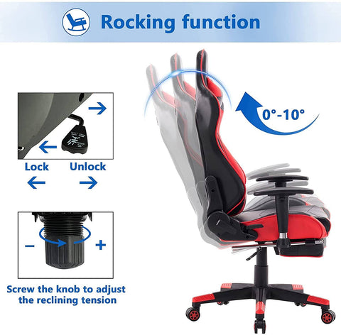 Rootz Gaming Chair - Ergonomische bureaustoel - Computerstoel - Schuim met hoge dichtheid - Verstelbare steun - Duurzaam metalen frame - 124cm-132cm x 47cm-55cm
