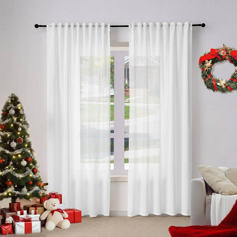 Rootz 2-Piece Linen Look Curtains - Voile Drapes - Semi-Transparent Sheers - UV Protection - 135cm x 175cm