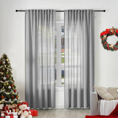 Rootz Curtain Set - Linen Look Drapes - Semi-Transparent Voile Curtains - UV Protection - Grey 2 Piece - 135cm x 175cm