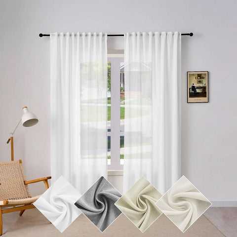 Rootz Curtains - Linen Look - Semi-Transparent Voile - UV Protection - 135cm x 175cm - Elegant Drapery - Breathable Fabric