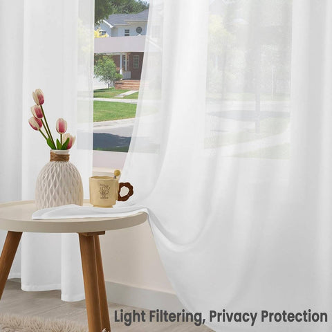 Rootz 2-Piece Linen Look Curtains - Voile Drapes - Semi-Transparent Sheers - UV Protection - 135cm x 175cm