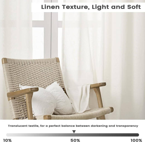 Rootz Linen Look Curtains Set - Semi-Transparent Voile - Elegant Drapes - UV Protection - White 135x175 cm