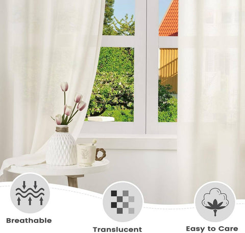 Rootz Linen Look Curtains - Semi-Transparent Drapes - Elegant Voile - UV Protection - Brown 135cm x 245cm