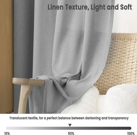 Rootz Semi-Transparent Grey Curtains - Linen Look - Voile Drapes - UV Protection - 135x175 cm