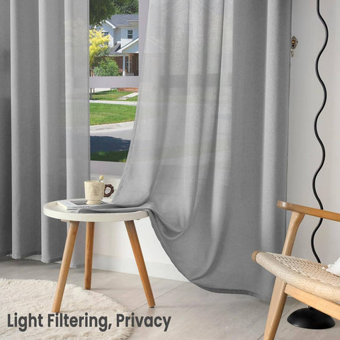 Rootz Semi-Transparent Grey Curtains - Linen Look - Voile Drapes - UV Protection - 135x175 cm