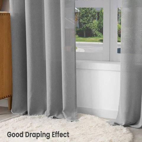 Rootz Semi-Transparent Grey Curtains - Linen Look - Voile Drapes - UV Protection - 135x175 cm