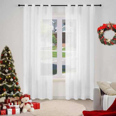 Rootz 2-Set Curtains Linen Look - Semi-Transparent Voile Drapes - White Curtains - UV Protection - 135cm x 225cm