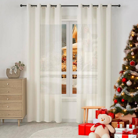 Rootz Curtains Set - Eyelet Curtains - Semi-Transparent Voile - UV Protection - White 135x225 cm
