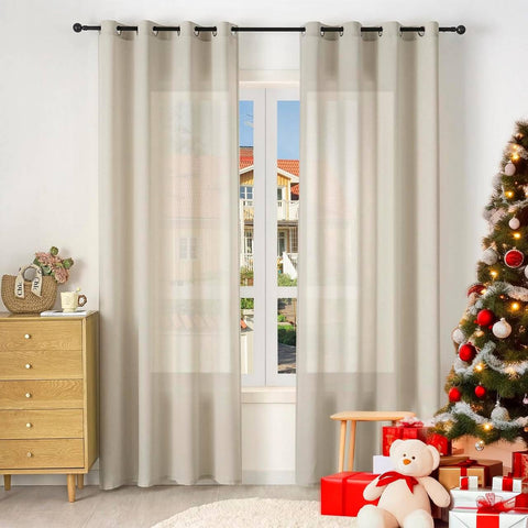 Rootz Linen Look Curtains - Semi-Transparent Voile - Drapes - UV Protection - 135cm x 225cm - Set of 2