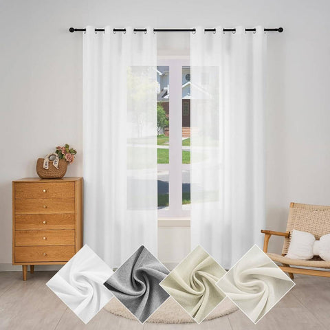 Rootz Semi-Transparent Voile Curtains - Linen Look - Eyelet Curtains - UV Protection - 135x225 cm